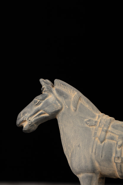 15CM Horse - CLAYARMY -Side profile showcasing the intricate details on the saddle of our 15CM Terracotta Horse replica.