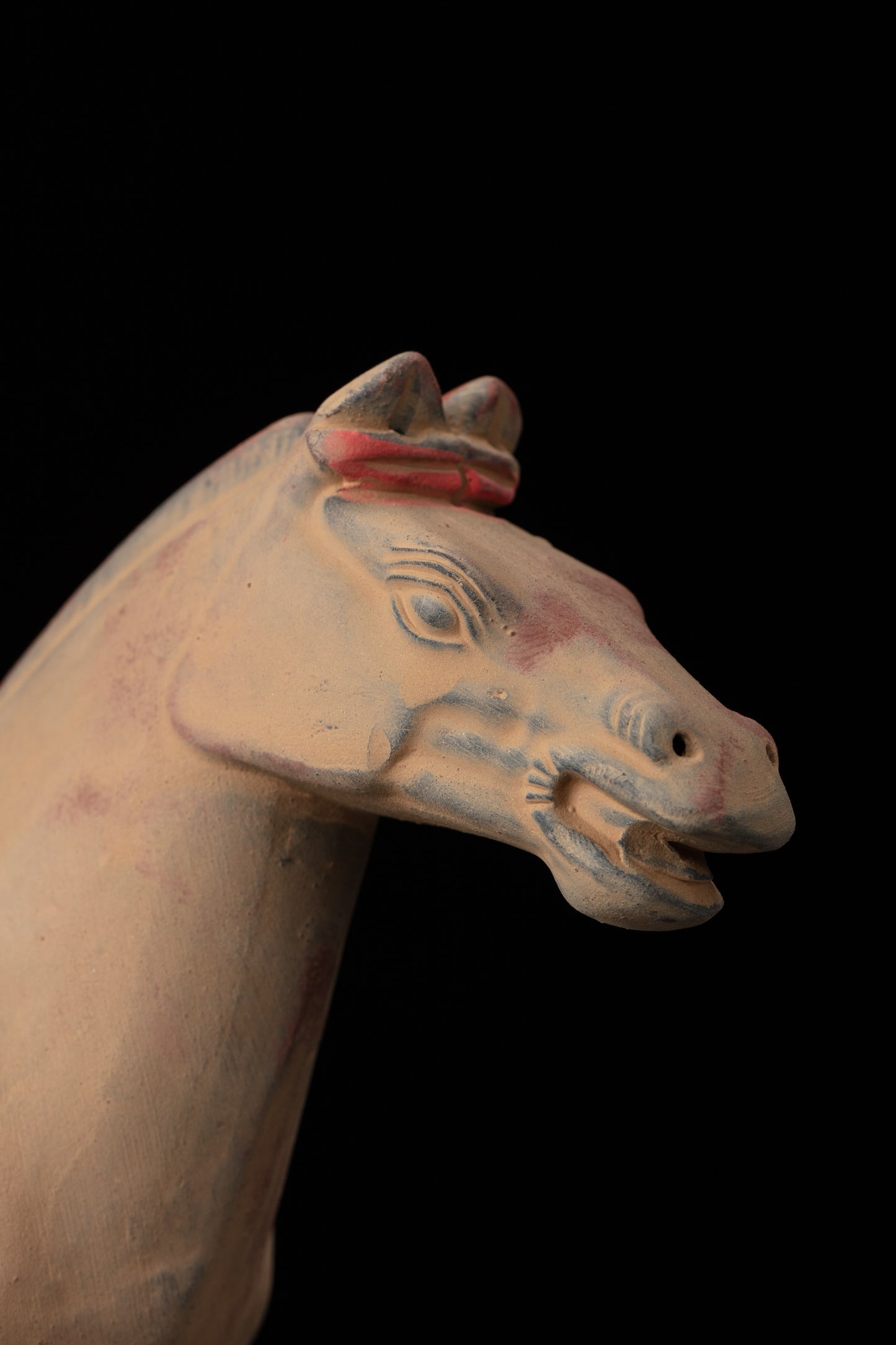 20CM Painted Horse - CLAYARMY -Close-up detail of Clayarmy's 20CM Painted Terracotta Horse – Lifelike features in yellow-brown clay.