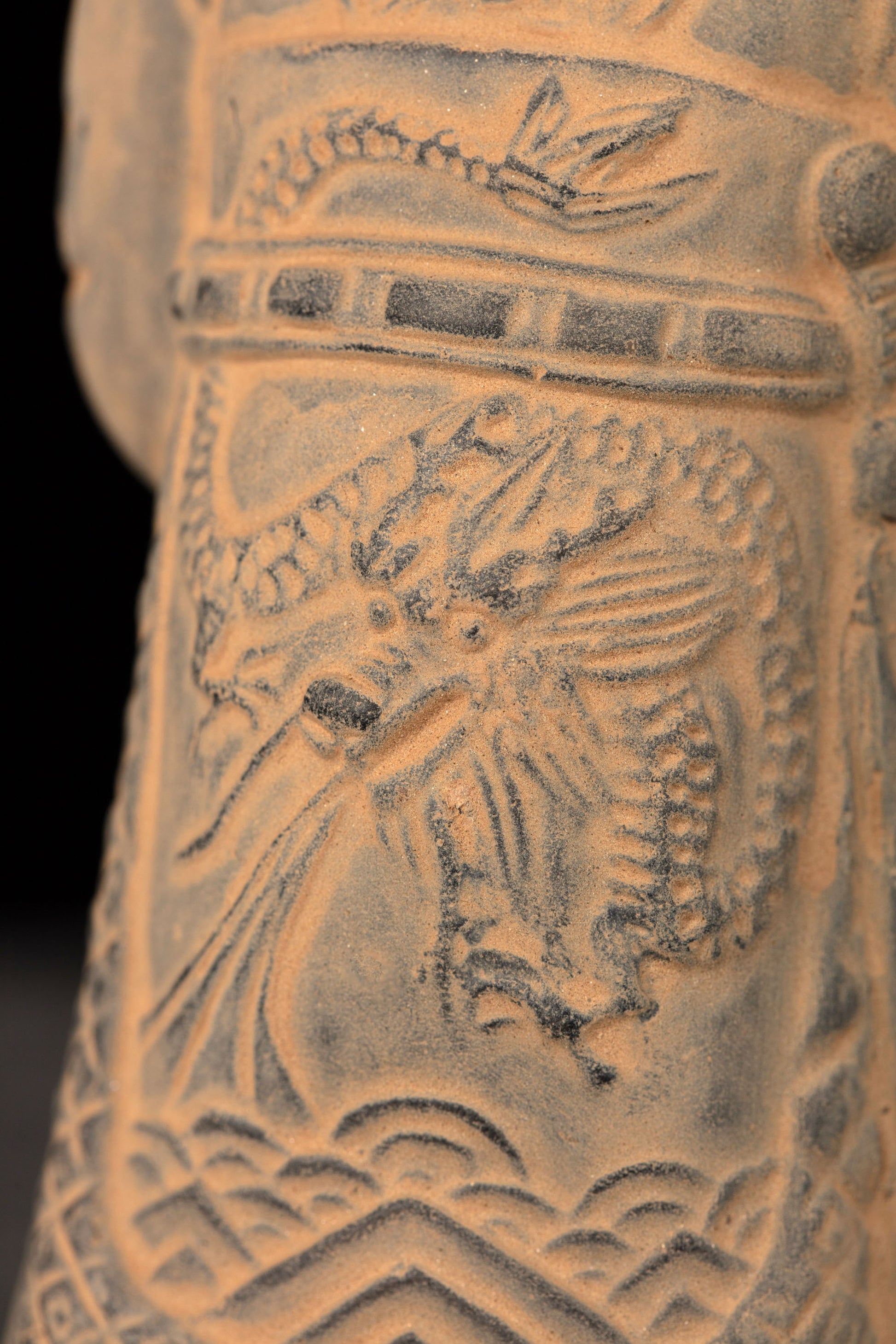15CM Emperor - CLAYARMY -Close-up detail of Clayarmy's 15CM Emperor Qin Terracotta Warrior, showcasing exquisite craftsmanship in yellow-brown clay.