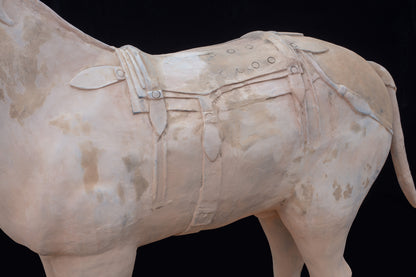 1.8M Horse - CLAYARMY -Side profile showcasing the intricate details on the saddle of our 1.8M Terracotta Horse replica.