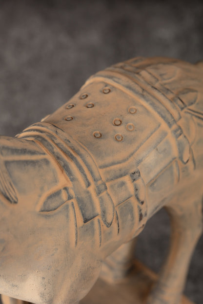 20CM Horse - CLAYARMY -Top-down perspective revealing the ornate saddle craftsmanship on our 20CM Clayarmy Terracotta Horse.