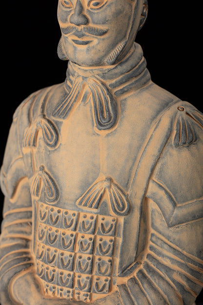 35CM General - CLAYARMY-Meticulous Facial Detailing: Frontal perspective of the 35CM Terracotta Army General, highlighting meticulous detailing in the sculpting of facial features and armor.