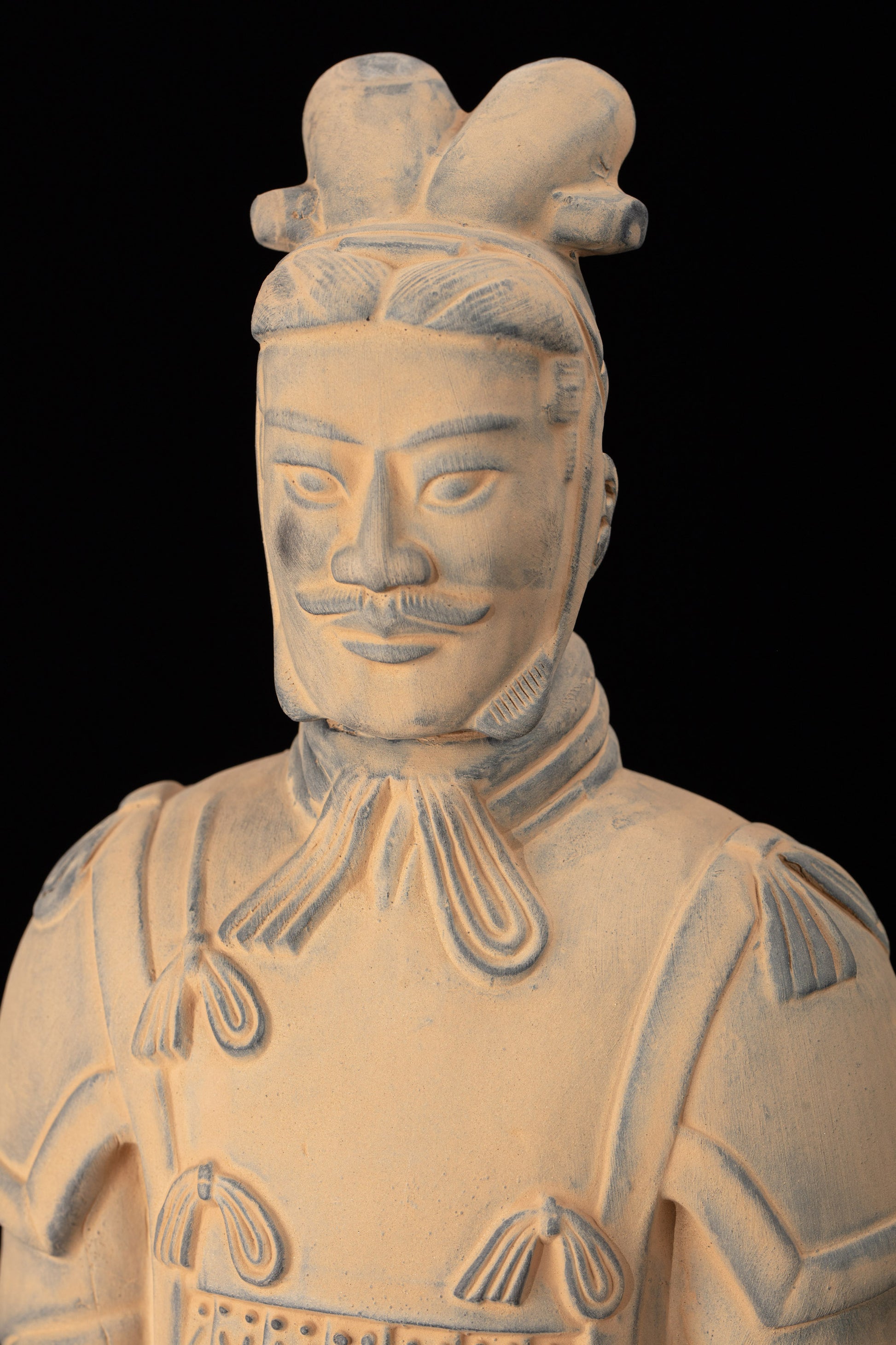 55CM General - CLAYARMY-Meticulous Facial Sculpting: Frontal perspective of the 55CM Terracotta Army General, highlighting meticulous detailing in the sculpting of facial features and armor.