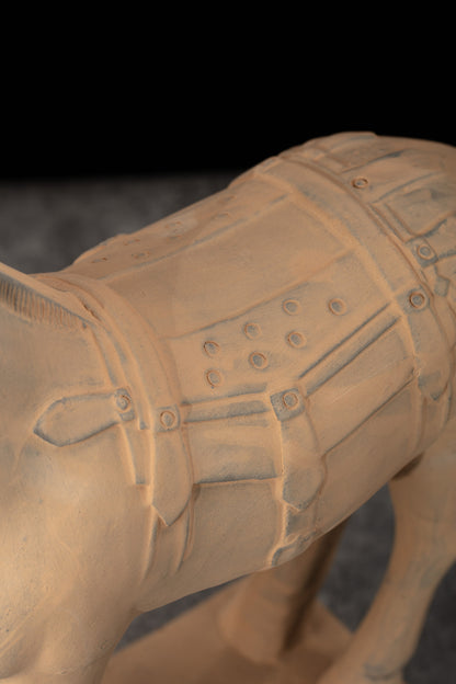 45CM Horse - CLAYARMY -Side view highlighting the intricately carved patterns on the saddle of our 45CM Clayarmy Terracotta Horse.