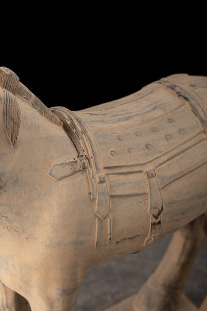 55CM Horse - CLAYARMY -Side profile showcasing the intricate details on the saddle of our 55CM Terracotta Horse replica.