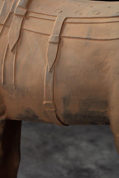 70CM Horse - CLAYARMY -Side profile showcasing the intricate details on the saddle of our 70CM Terracotta Horse replica.