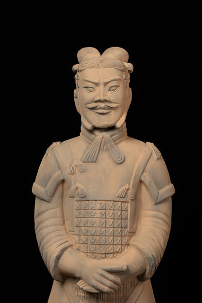 70CM General - CLAYARMY-Meticulous Facial Sculpting: Frontal perspective of the 70CM Terracotta Army General, highlighting meticulous detailing in the sculpting of facial features and armor.